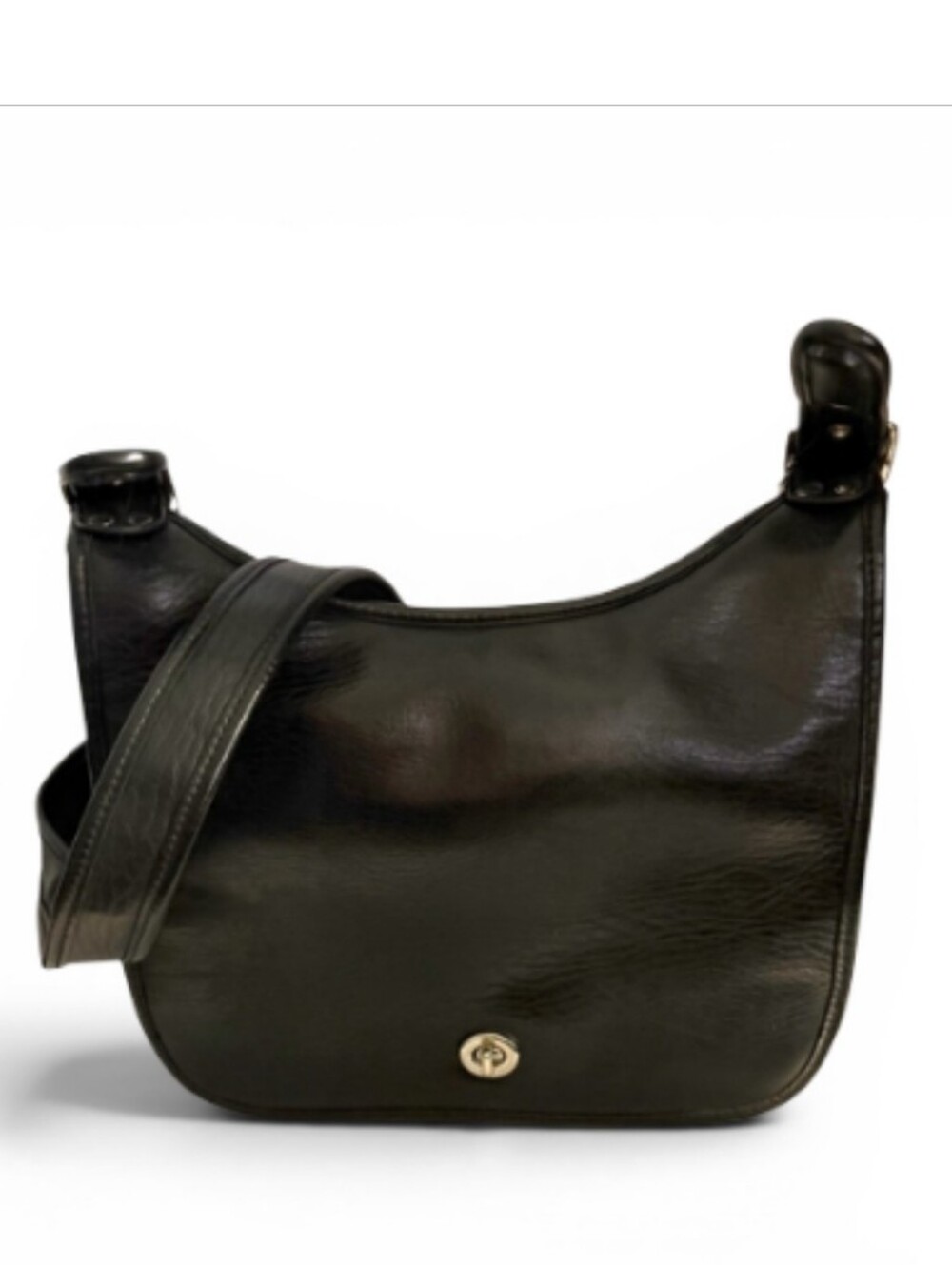 Classic Black Simulated Leather Shoulder Bag